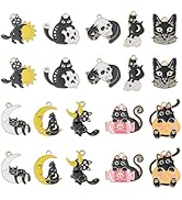 DICOSMETIC 10 Styles 20Pcs Enamel Cat Charms Cute Black Cat Charms Light Gold Alloy Charm Small A...