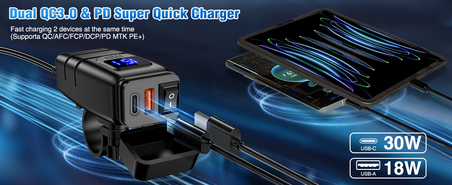 Nilight Motorcycle Charger with USB Type C Port