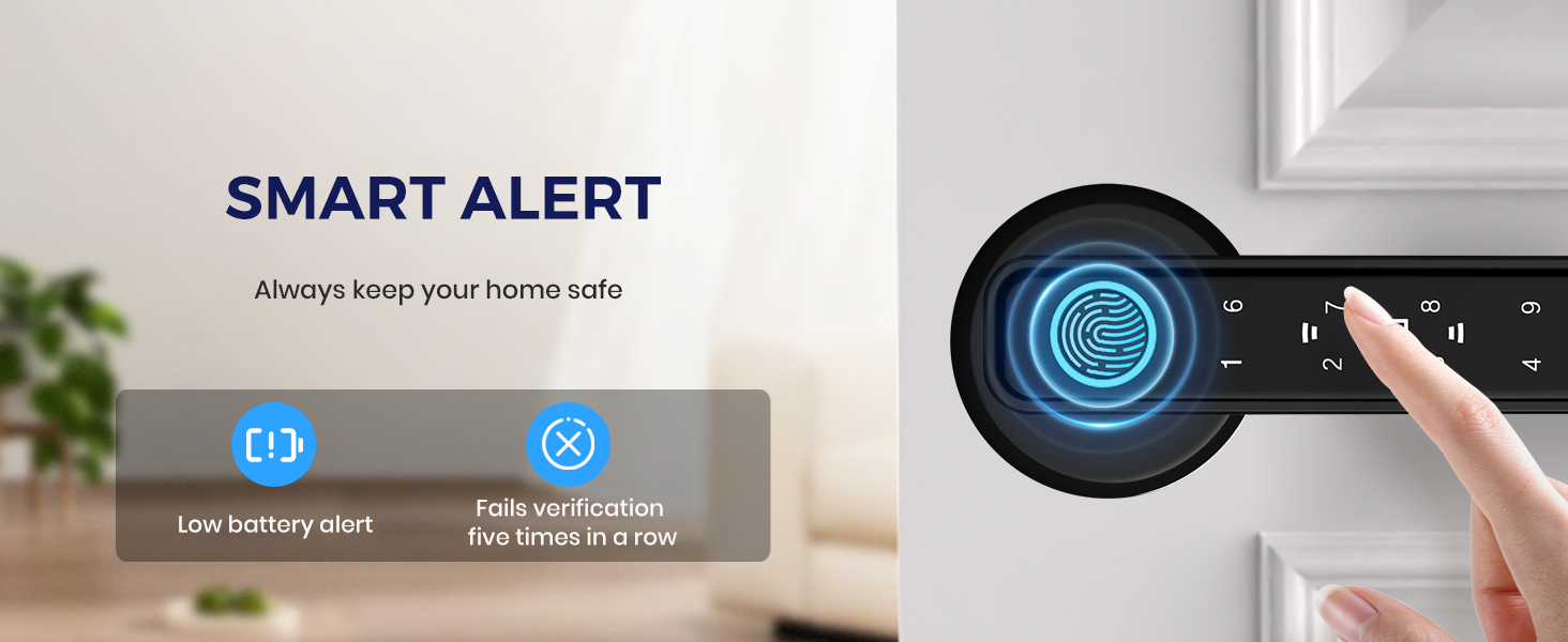 door lock with smart alert; fingerprint door knob for bedroom; door handle with fingerprint lock; 