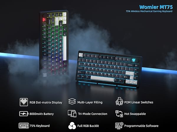 75% Wireless Mechanical Gaming Keyboard Bluetooth 5.0/2.4GHz/USB C Thocky Creamy Keyboard