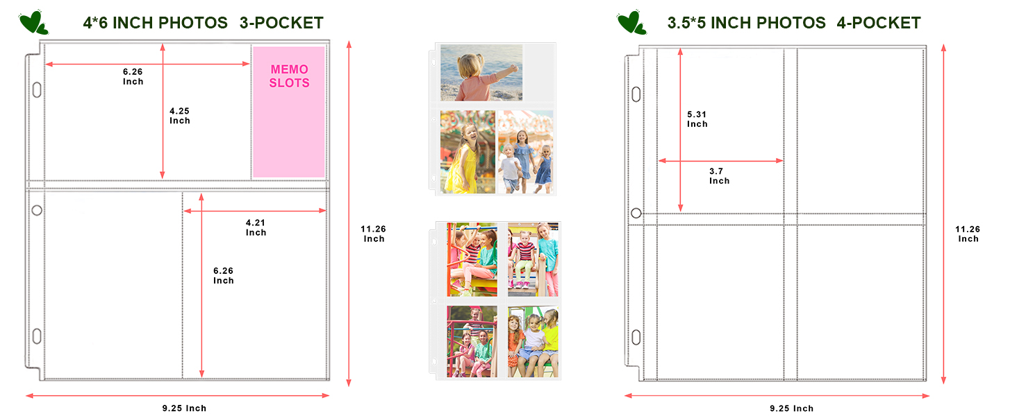 Heavy-Duty Archival Photo Page Protectors Holds 180 Pictures 3-Pocket Clear Picture Album Refill