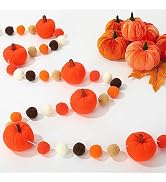 AnyDesign 8.2Ft Fall Thanksgiving Felt Garland Cute 3D Pumpkins Pre-Assembled Hanging Banner Oran...