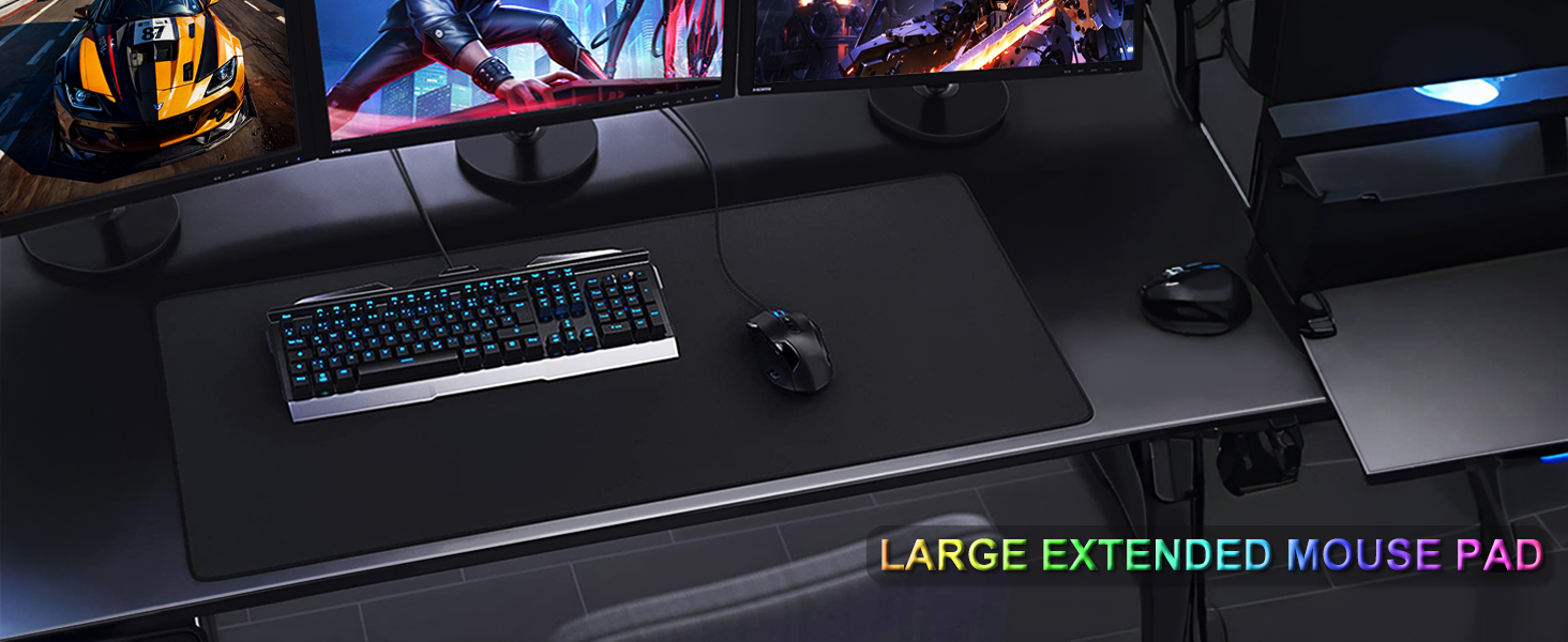 Large Extended Gaming Mouse Pad with Stitched Edges,