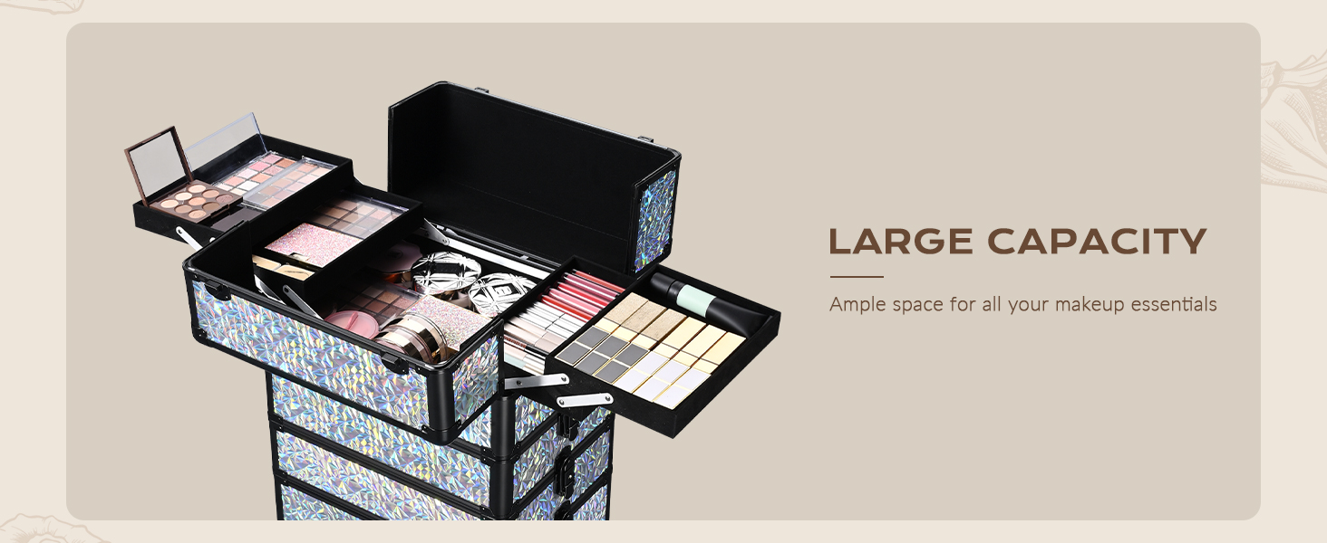 BYOOTIQUE Rolling Makeup Train Case 4in1 Cosmetic Trolley Organizer Travel Case