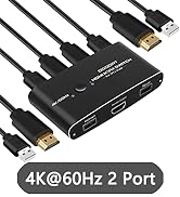 4K HDMI KVM Switch 2 Port, 4K@60Hz HDMI USB Switch for 2 PCs Share 1 HD Monitor and 2 USB Devices...