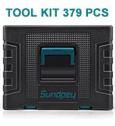Black tool kit case labeled 'TOOL KIT 379 PCS' with blue accents, suggesting a comprehensive set of 379 tools inside.