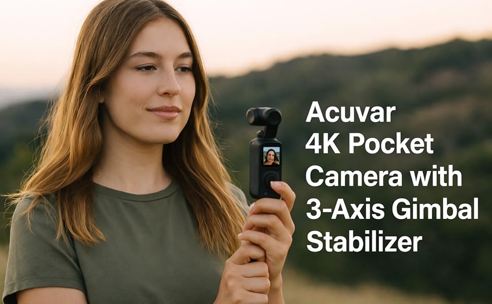 Pocket Camera with 3-Axis Gimbal Stabilizer for Smooth, Stable Video Recording