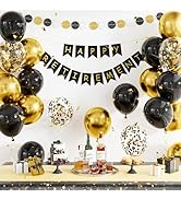 Retirement Party Decorations for Men and Women - Black and Gold Happy Retirement Banner Balloons ...
