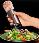 Electric Salt and Pepper Grinder Set with Bamboo Base LED Light Adjustable Coarseness USB Charging