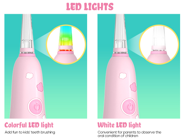 Colorful LED light and White LED light can halps parents check teeth