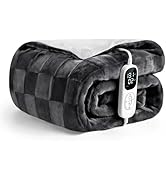 IUUI GentleSoft Heated Blanket- Checkered Electric Blanket (Dark Grey, Throw 50" x 60")