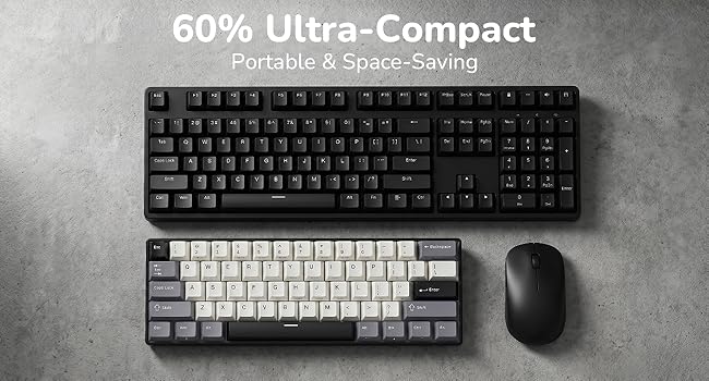 RK ROYAL KLUDGE RK61 keyboard 60% compact layout for FPS gaming, freeing mouse space