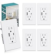 BESTTEN 24W USB Wall Outlet, 15 Amp Power Outlet with Type C & Type A Ports, 4.8A USB Receptacle ...