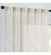 JINCHAN Sheer Curtains for Living Room 84 Inch Length 2 Panels Paisley Scroll Print Curtains for ...