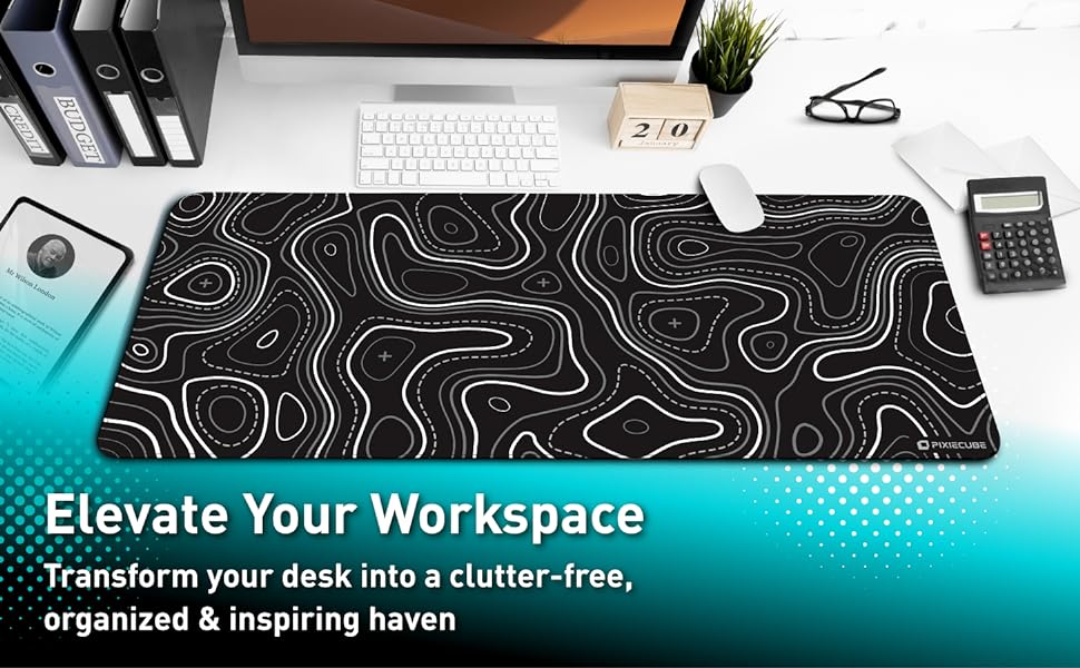 Black white contour pattern desk pad
