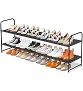 SLEEPING LAMB Long 2-Tier Shoe Organizer for Closet, Stackable Wide Shoe Rack Holds 18-Pairs Low ...