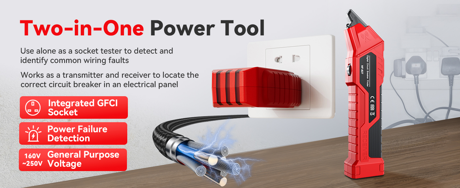 Circuit Breaker Finder Tool with 3 accessories and GFCI outlet tester