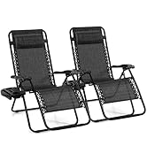 Giantex 2 PCS Zero Gravity Chair, Outdoor Chaise Lounge with Cup Holder, Patio Folding Chairs Rec...