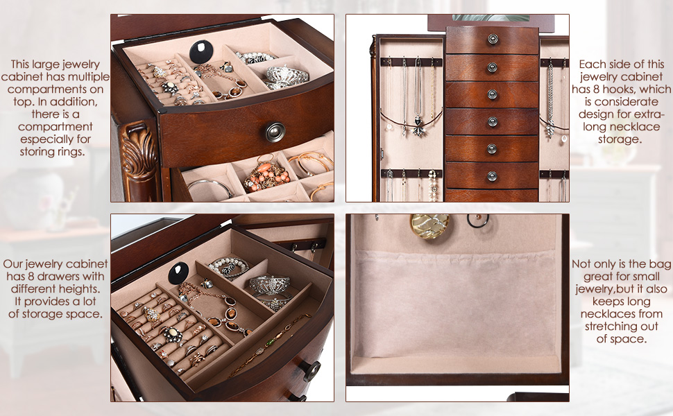 Large Jewelry Armoire Cabinet with 8 Drawers