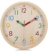 Lafocuse 12 Inch Silent Colorful Wall Clock Wood Grain Easy to Read, Cute Analog Rainbow Clock Ti...