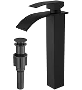 RUMOSE Tall Matte Black Bathroom Faucet with Pop Up Drain Modern Single Handle One Hole Bathroom ...