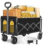 Wagons Carts Foldable Heavy Duty 360 LBS, Collapsible Folding Wagon Cart with All-Terrain Wheels ...