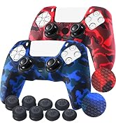YoRHa Grip Texture Printing Silicone Cover Skin for PS5 Controller x 2(Camouflage Red+Blue) with ...