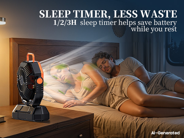 Set a 1/2/3H timer on this battery powered fan camping to prevent overcooling at night