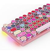 HUO JI Typewriter Mechanical Gaming Keyboard with RGB Sidelit and Rainbow Backlit, Retro Style, R...