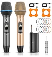 Wireless Microphones, Two UHF Microphones for Karaoke Singing, Rechargeable Dynamic Mic System wi...