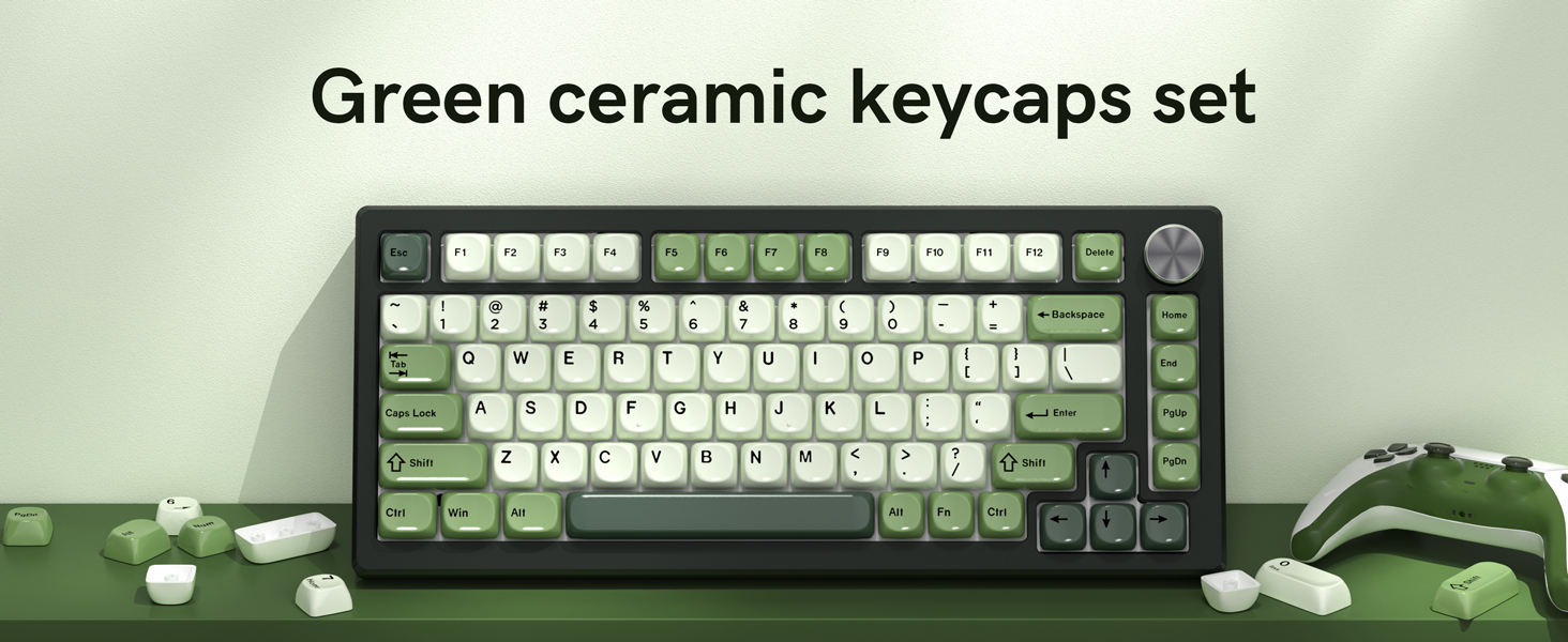 Matcha Green PBT Keycap Set,Glossy Custom Keycaps Ceramic Style, Dye Sublimation MOA Profile
