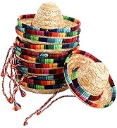 Frcctre 12 Pack Mini Mexican Hat Natural Straw Sombrero Party Hats, 5.5 Inch Carnival Mexican Bir...
