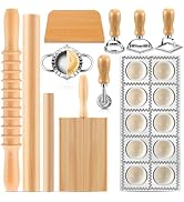 12 Piece Ravioli Mold Set with Press, Scraper, Cutter, Pierogi Maker, Rolling Pin, Gnocchi Board,...