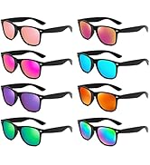 Pibupibu 8 Pack Neon Colors Mirrored Lens Sunglasses Bulk Party Favor Supplies Unisex Glasses Set
