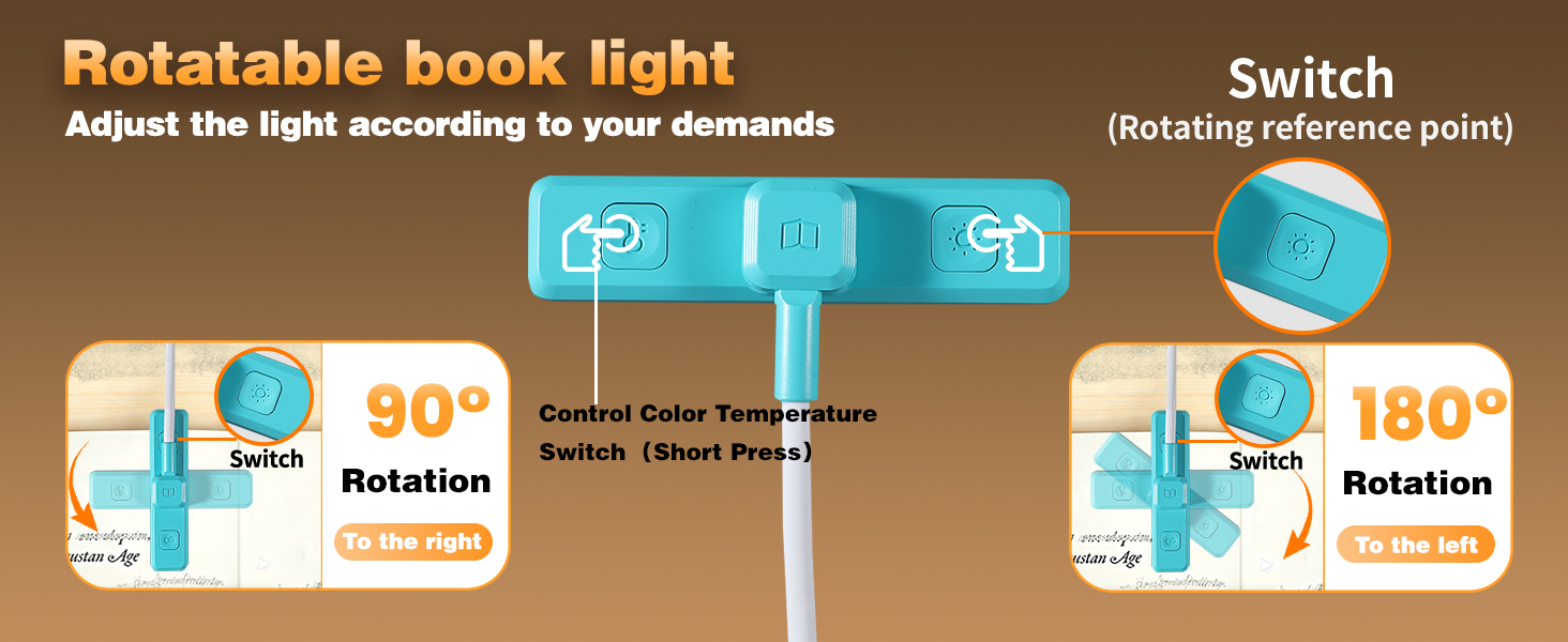 VAVOFO 24pcs LEDs rechargeable reading book light with rotatable light head rotate angle-blue