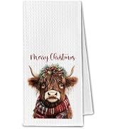ChissNook Farmhouse Highland Cow Christmas Kitchen Towels, Gifts for Cow Lovers Dish Towels Dryin...