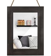 DECORKEY Rectangle Wall Mirror for Bathroom, Distressed White Wood Decor with Hanging Rope for Ru...