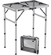 Anbte Folding Grill Table, Aluminum Camping Table Adjustable Height Max 27.5" Picnic Table Outdoo...