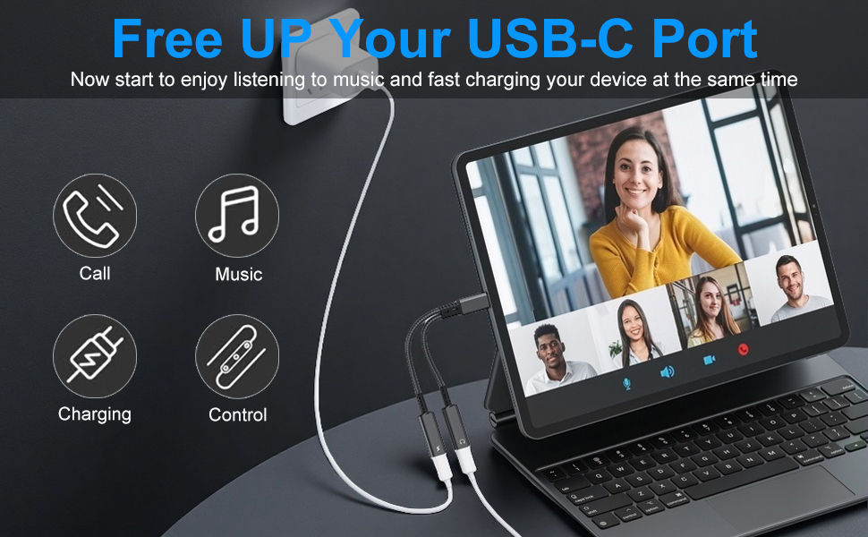 USB C to Type C Headphone Jack Adapter and Charger