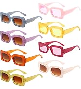 Pibupibu 8 Pack Retro 90s Rectangle Sunglasses for Women Men, Colorful Trendy Square Chunky Glass...