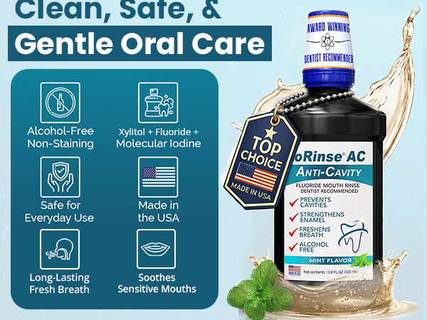 Fluoride mouth rinse with xylitol and molecular iodine for everyday oral care routine