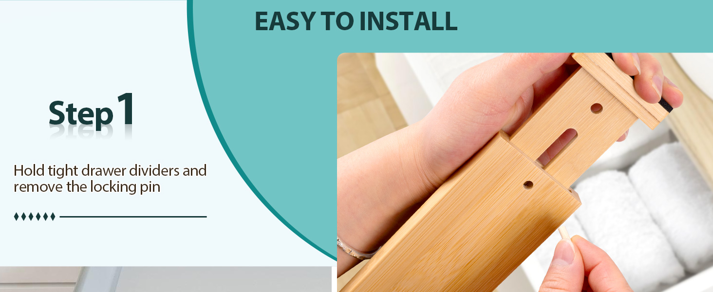 Hold tight drawer dividers and remove the locking pin.