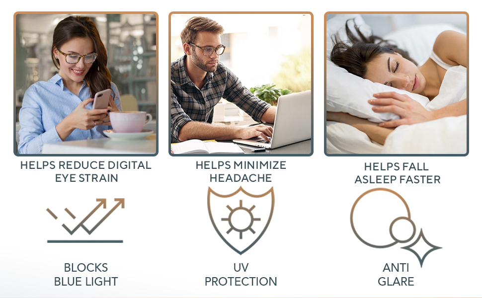 Blue Light Blocking Glasses - Reduce Digital Eye Strain - Minimize Headache - Help Fall Asleep Fast