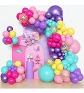 Amandir 153pcs Purple Blue Pink Balloon Garland Arch Kit, Different Sizes 18 12 10 5 inch Teal Ye...