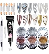 SUTOZMIWE Chrome Nail Powder and 3D Nail Gel Kit, Metallic Mirror Glitter Effect Chrome Powder Fo...