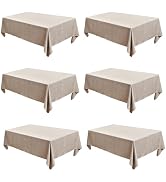 Fitable Nature Faux Linen Tablecloths Rectangle 60 x 84 Inch - 6 Pack Neutral Table Clothes for 4...