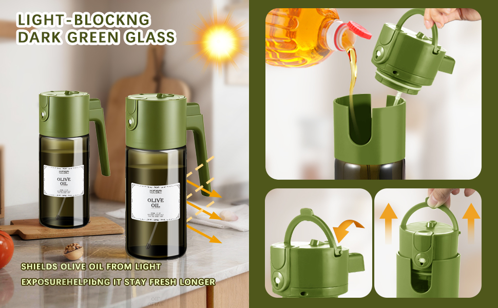 olive oil dispenser with measuring top, oil spray bottle for cooking. Oil bottle dispenser