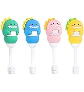 ZMRZ Toddler Toothbrush with Tongue Cleaner, Extra Soft Bristles for Kids 1+ | Dinosaur-Shaped Ba...