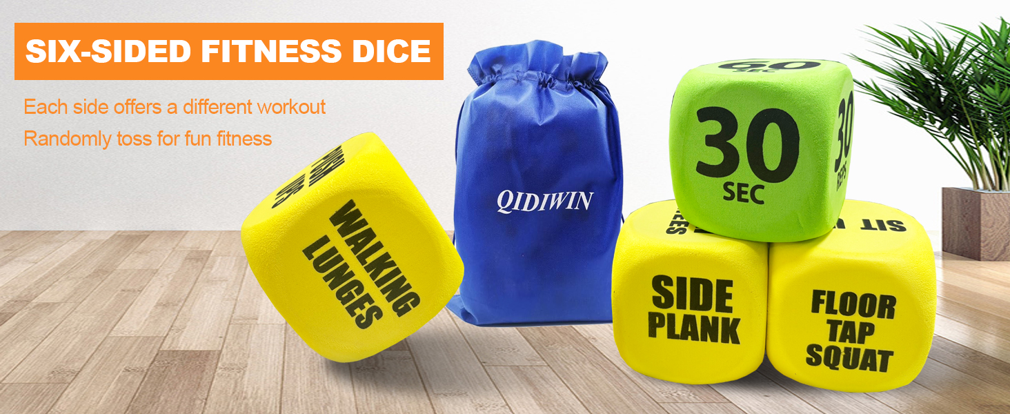 Qidiwin Exercise Foam Dices with Storage Bag-Workout Dice Six-Sided Fitness Dice