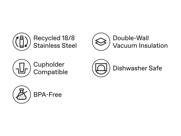 Cupholder compatible, Dishwasher safe, BPA-Free, Recycled 18/8 Stainless Steel 
